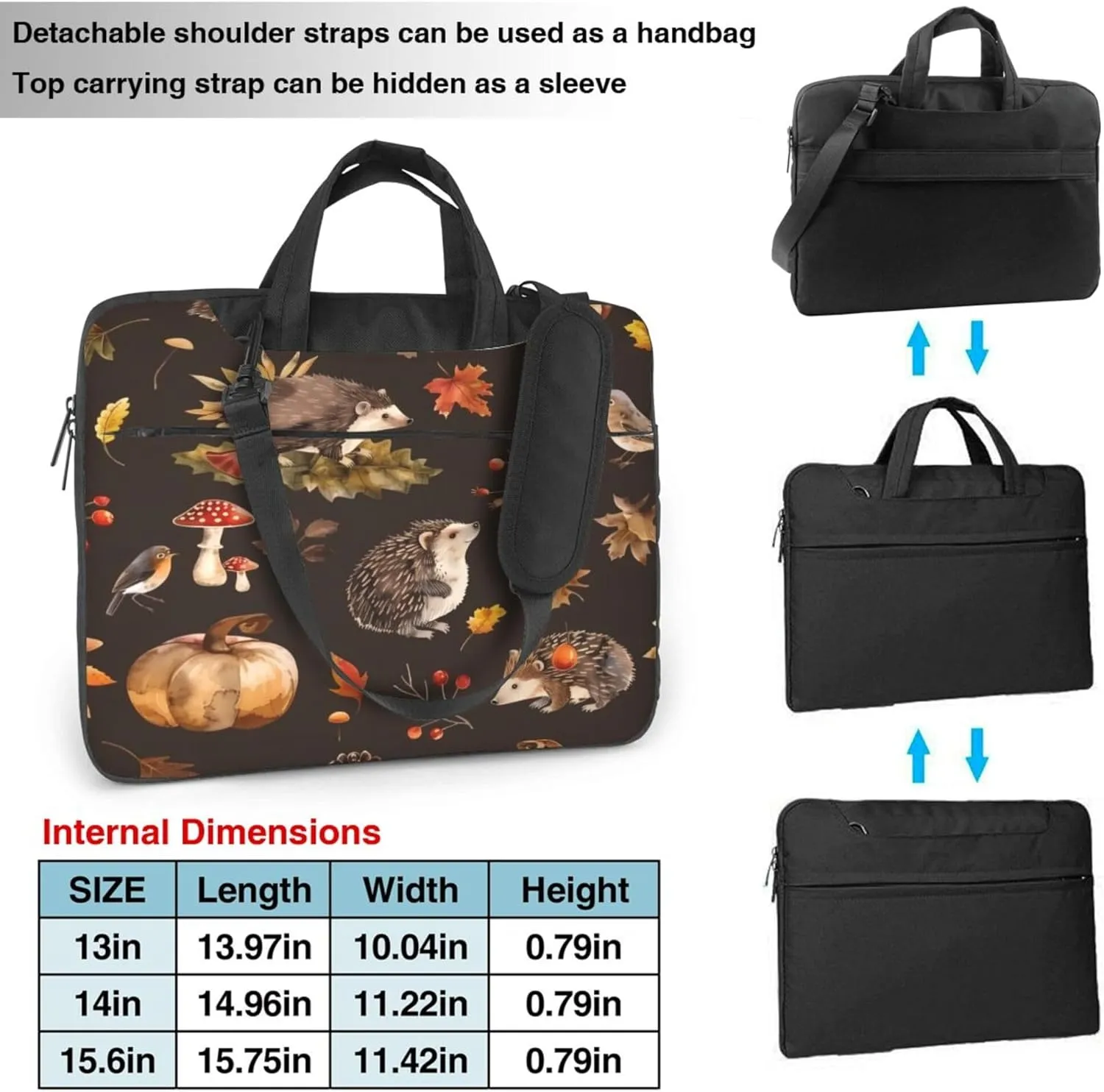 Thanksgiving Hedgehog Pumpkin Leaves Laptop Shoulder Bag for Women, Laptop Sleeve Case Durable Computer Bag