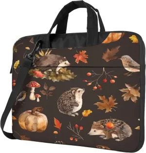 Thanksgiving Hedgehog Pumpkin Leaves Laptop Shoulder Bag for Women, Laptop Sleeve Case Durable Computer Bag