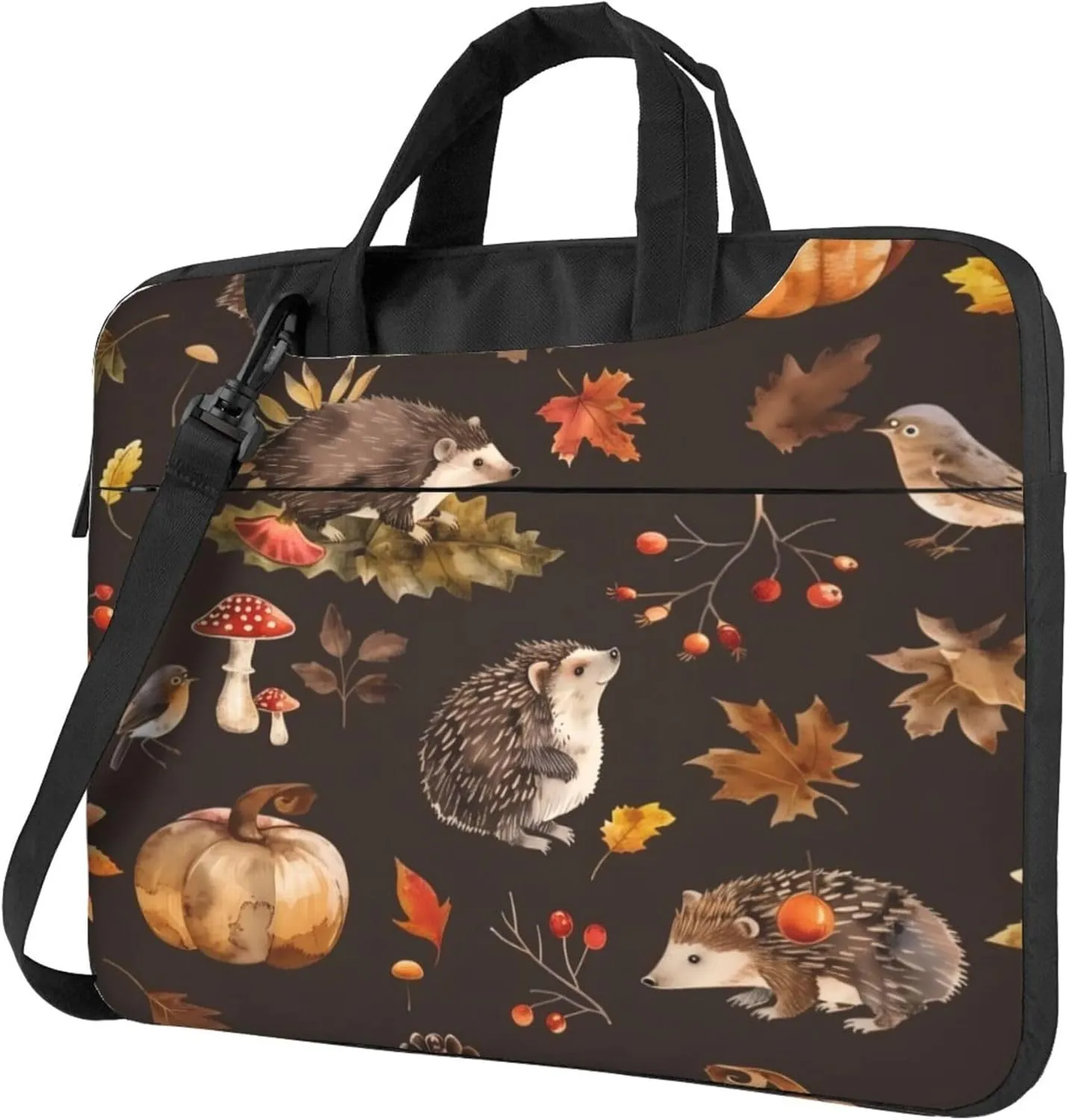 Thanksgiving Hedgehog Pumpkin Leaves Laptop Shoulder Bag for Women, Laptop Sleeve Case Durable Computer Bag