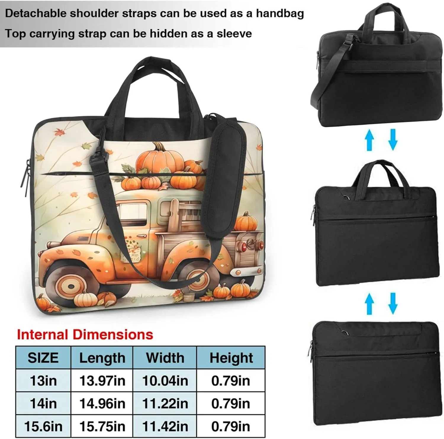 Thanksgiving Pumpkin Truck Car Laptop Shoulder Bag for Women, Laptop Sleeve Case Durable Computer Bag