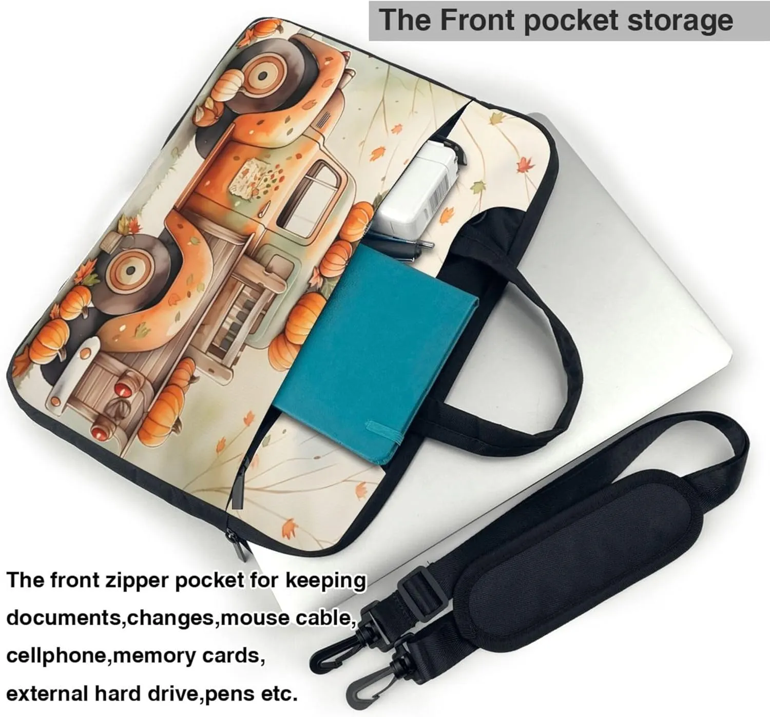 Thanksgiving Pumpkin Truck Car Laptop Shoulder Bag for Women, Laptop Sleeve Case Durable Computer Bag