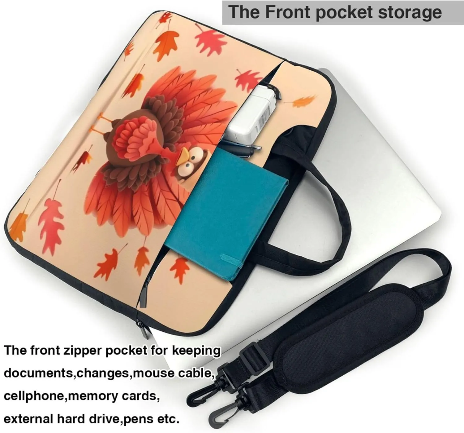Thanksgiving Turkey Animal Leaf Laptop Shoulder Bag for Women, Laptop Sleeve Case Durable Computer Bag