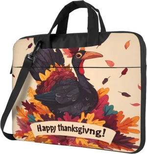 Thanksgiving Turkey Autumn Leaves Laptop Shoulder Bag for Women, Laptop Sleeve Case Durable Computer Bag