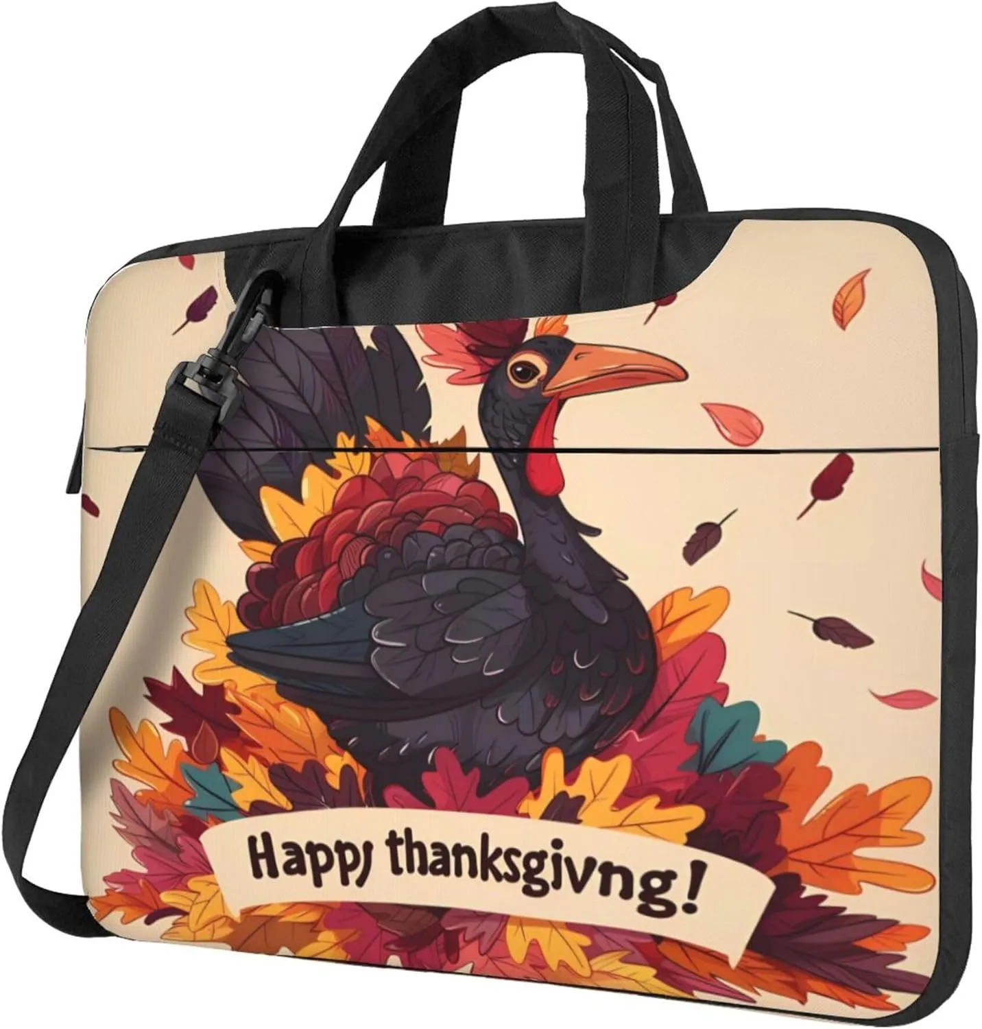 Thanksgiving Turkey Autumn Leaves Laptop Shoulder Bag for Women, Laptop Sleeve Case Durable Computer Bag