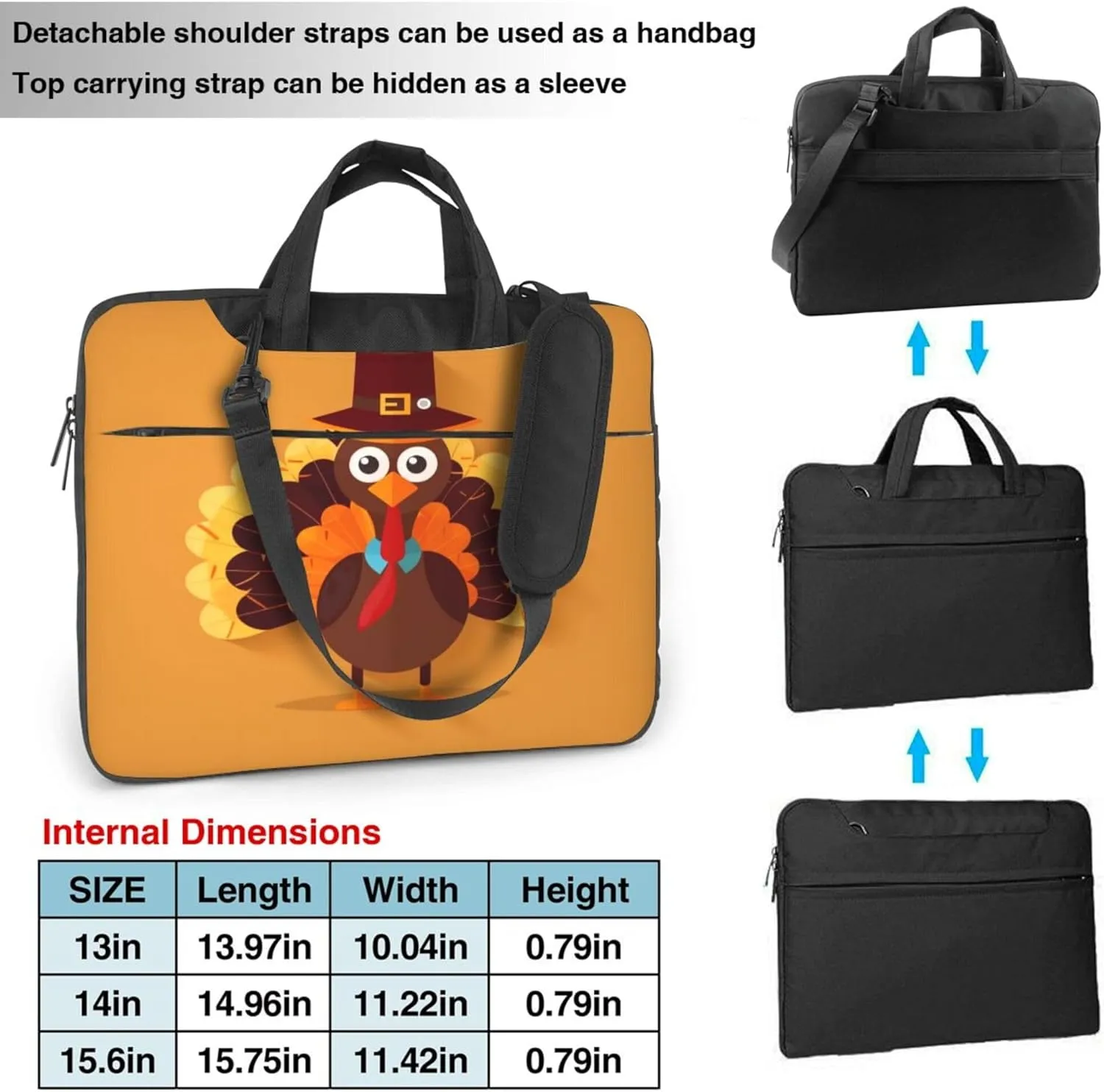 Thanksgiving Turkey Laptop Shoulder Bag for Women, Chicken Pattern Laptop Sleeve Case Durable Computer Bag