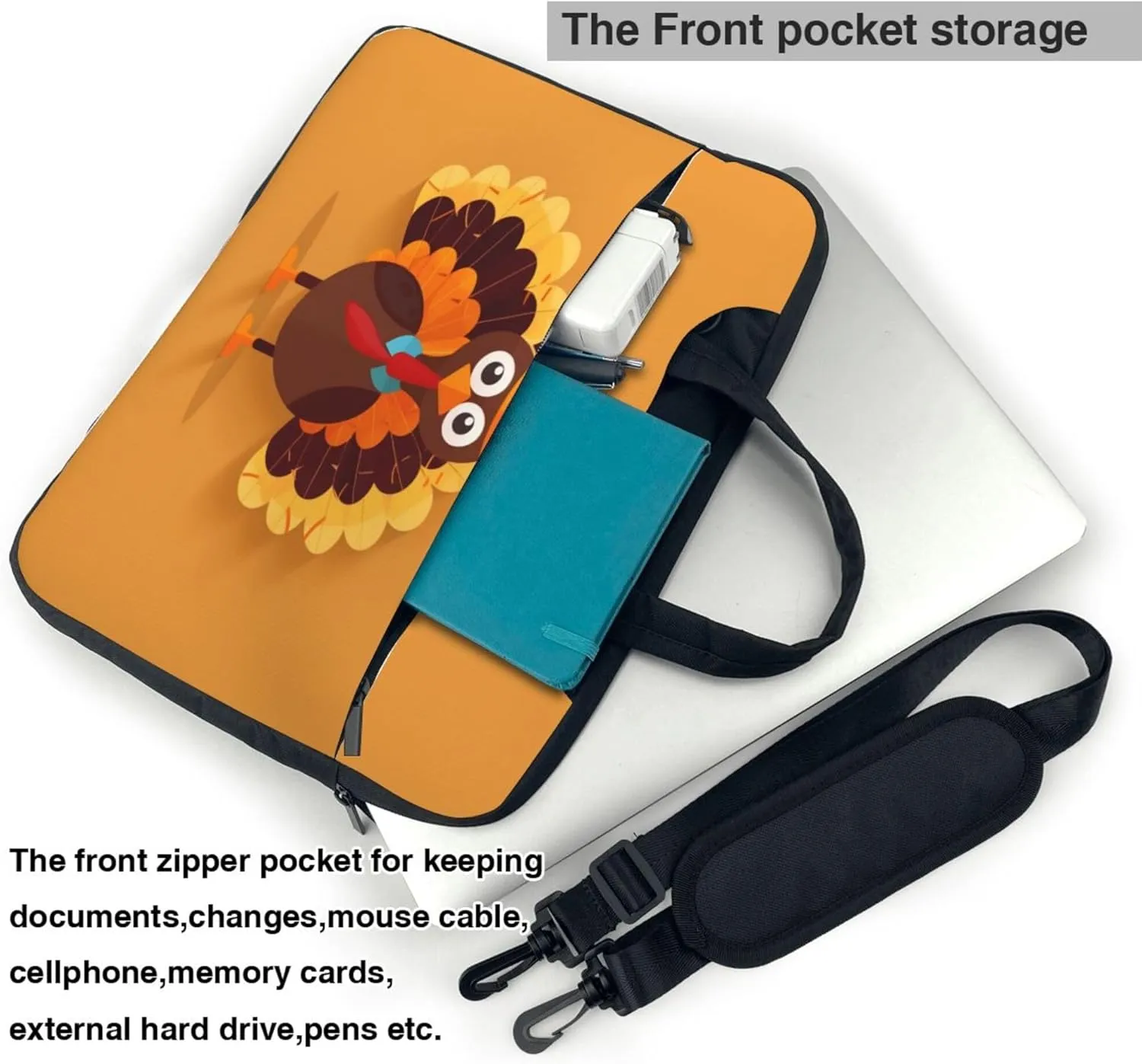 Thanksgiving Turkey Laptop Shoulder Bag for Women, Chicken Pattern Laptop Sleeve Case Durable Computer Bag