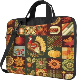 Thanksgiving Turkey Pumpkin Flower Laptop Shoulder Bag for Women, Laptop Sleeve Case Durable Computer Bag