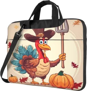 Thanksgiving Turkey Pumpkin Leaf Laptop Shoulder Bag for Women, Laptop Sleeve Case Durable Computer Bag
