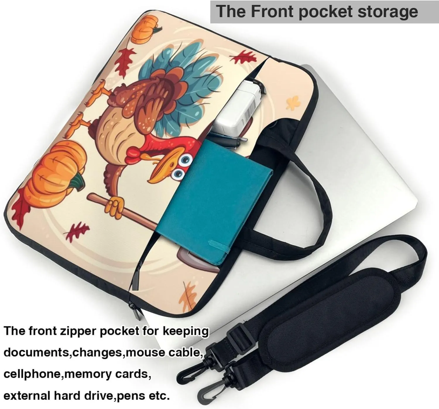 Thanksgiving Turkey Pumpkin Leaf Laptop Shoulder Bag for Women, Laptop Sleeve Case Durable Computer Bag