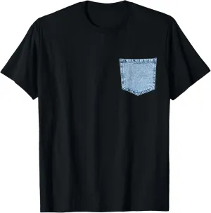 The Basic Jeans color Design Fake Denim Pocket Simple Black T-Shirt