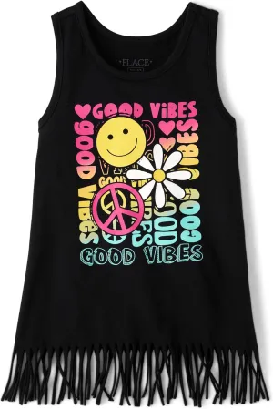 The Children's Place Girls' Graphic Fringe Tank Tops