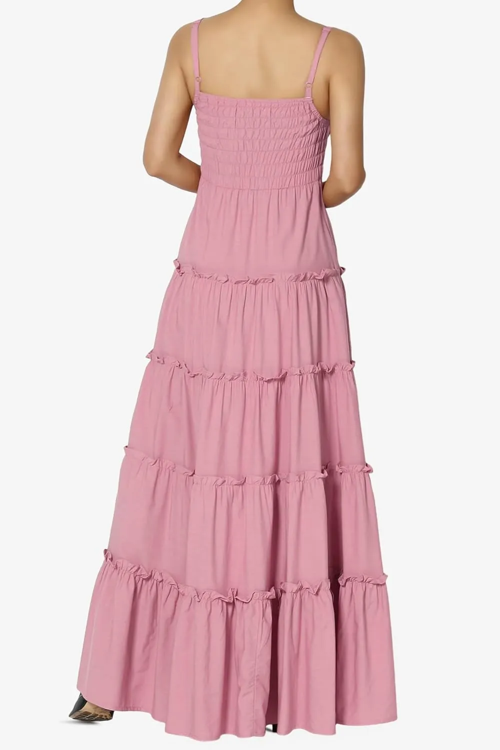 TheMogan Women's Chic Smocked Cami Tiered Maxi Dress Spaghetti Strap A-Line Skirt Summer Casual