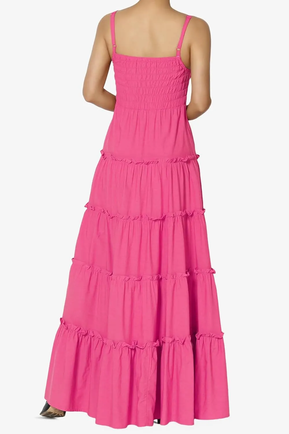 TheMogan Women's Chic Smocked Cami Tiered Maxi Dress Spaghetti Strap A-Line Skirt Summer Casual