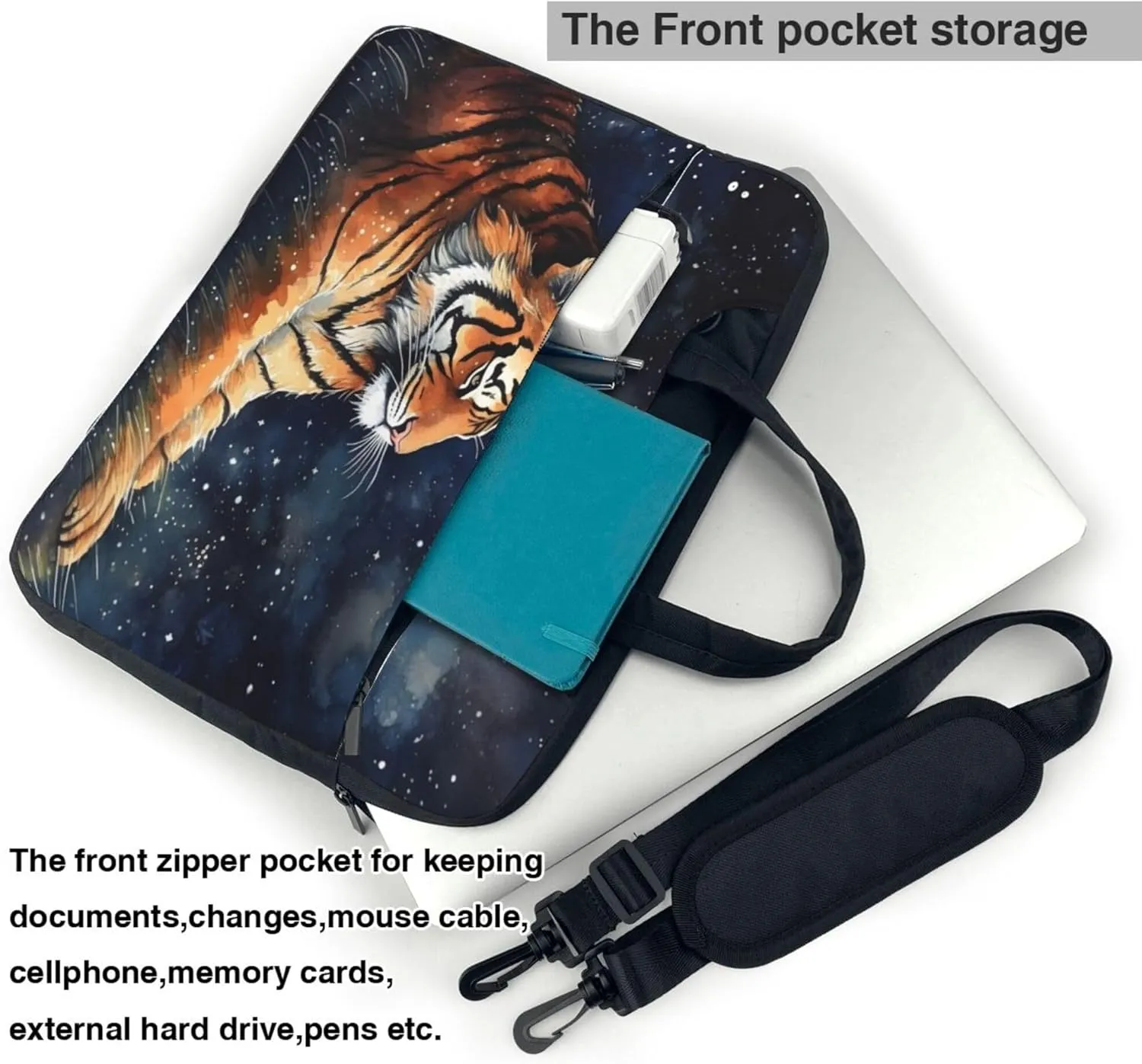 Tiger Winter Night Animal Laptop Shoulder Bag for Women, Laptop Sleeve Case Durable Computer Bag