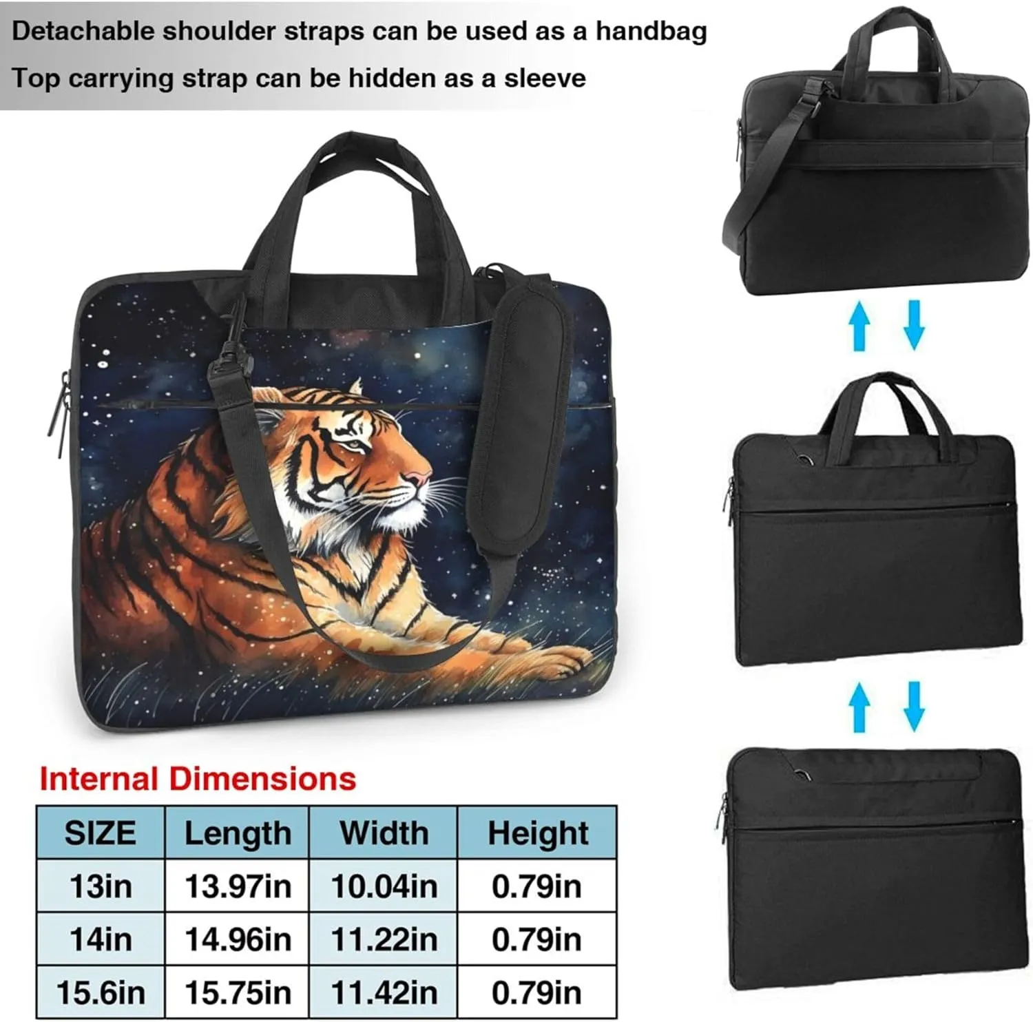 Tiger Winter Night Animal Laptop Shoulder Bag for Women, Laptop Sleeve Case Durable Computer Bag