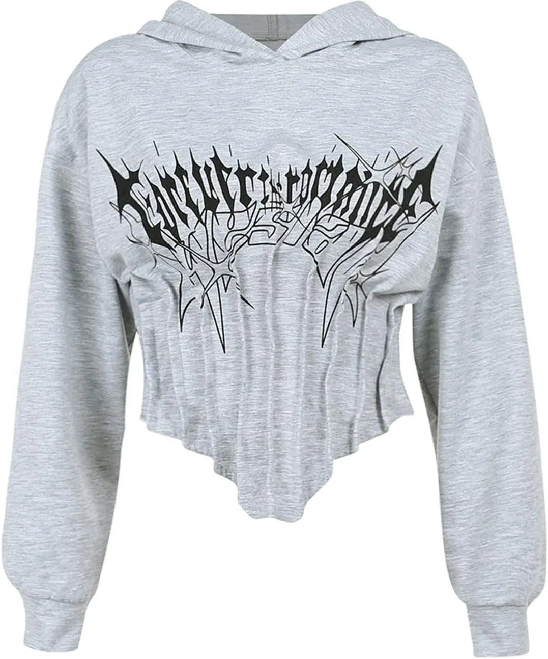 TOMETO STAR Women Gothic Punk Hoodies Bandage Crop Tops Long Sleeve Pullover Sweatshirt for Rave Festivals Streetwear