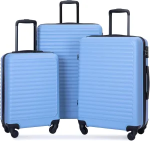 Travel Smart with 3 Piece Lightweight Luggage Set, Durable ABS Material, Spinner Wheels, Light Blue