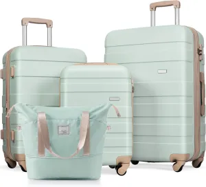 Travel with 4-Piece Expandable Luggage Set, Durable ABS Material, 360 Spinner Wheels, Grey Green