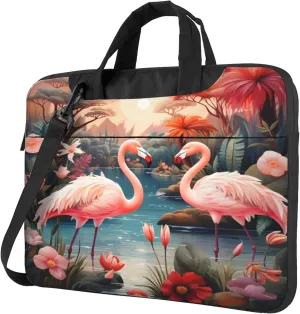 Tropical Flamingos Flower Laptop Shoulder Bag for Women, Laptop Sleeve Case Durable Computer Bag