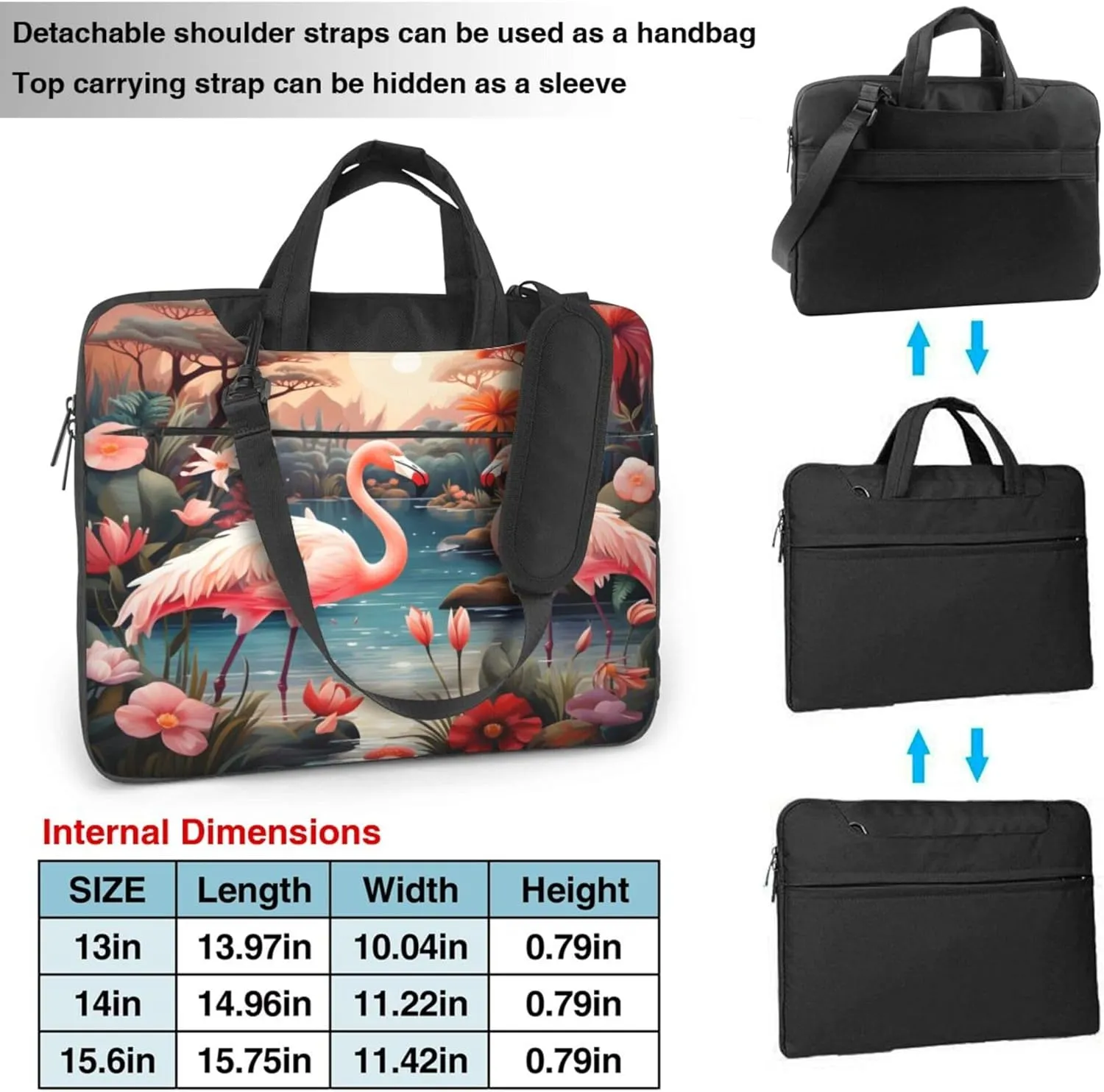 Tropical Flamingos Flower Laptop Shoulder Bag for Women, Laptop Sleeve Case Durable Computer Bag