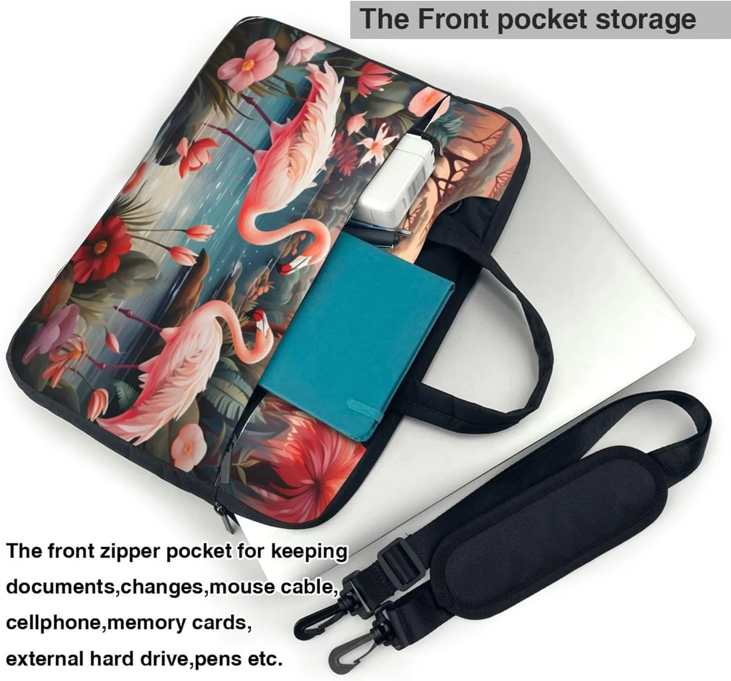 Tropical Flamingos Flower Laptop Shoulder Bag for Women, Laptop Sleeve Case Durable Computer Bag