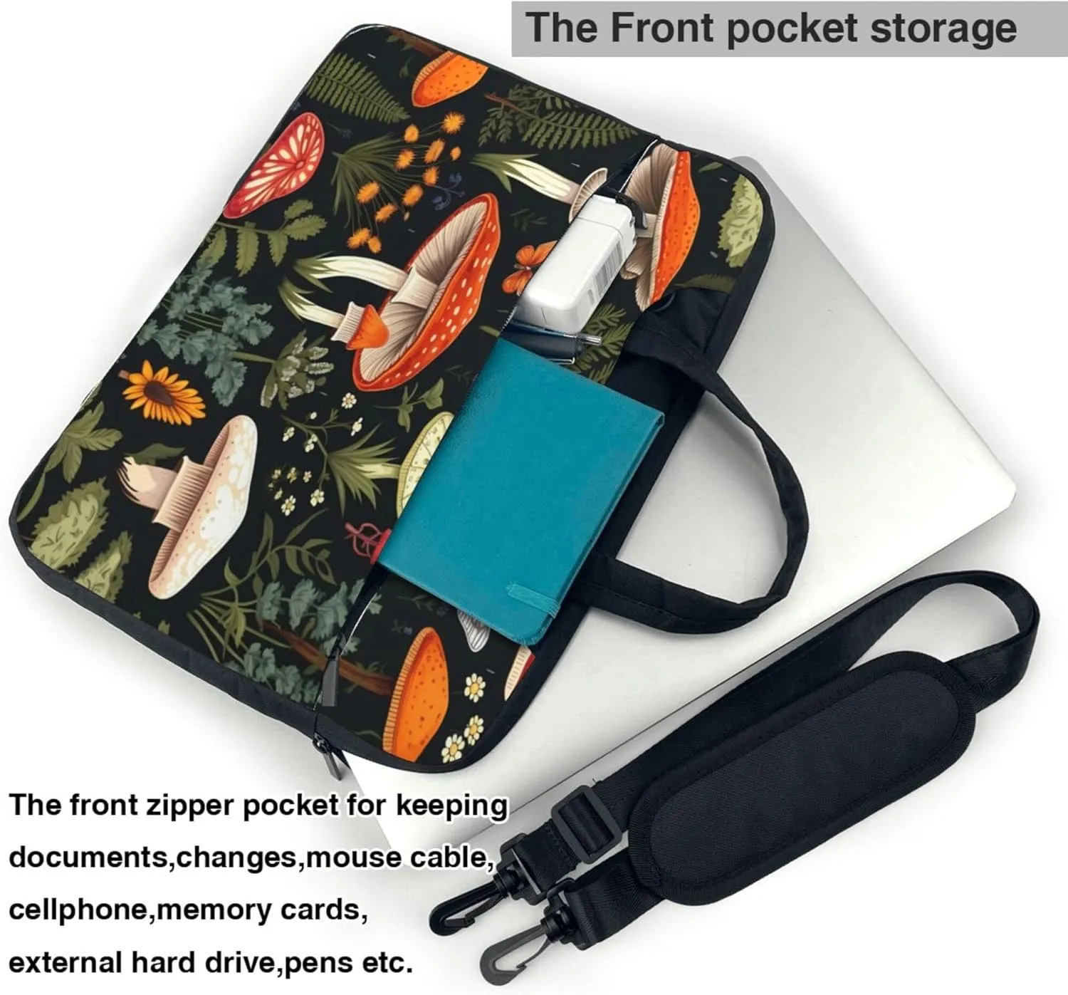 Tropical Mushrooms Laptop Shoulder Bag for Women, Butterfly Leaves Laptop Sleeve Case Durable Computer Bag