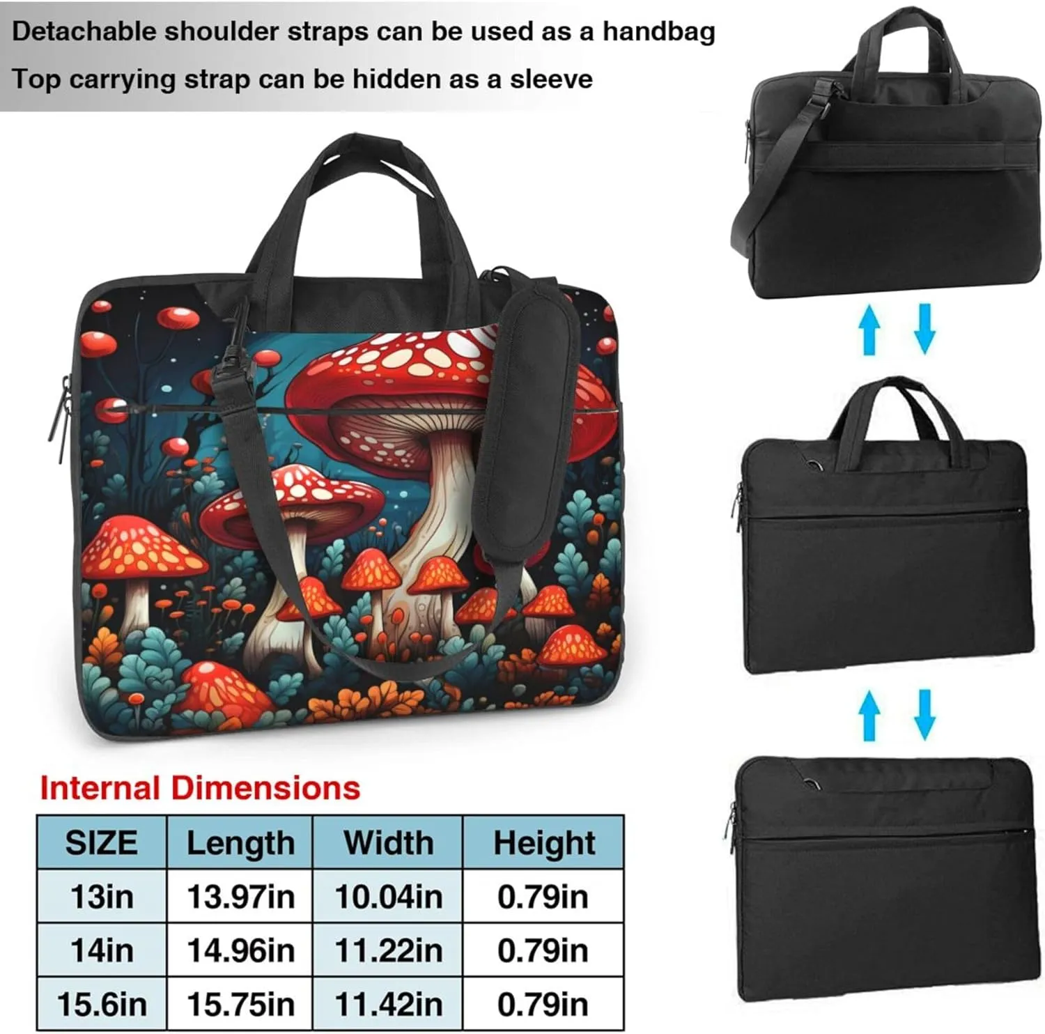 Tropical Mushrooms Plants Laptop Shoulder Bag for Women, Laptop Sleeve Case Durable Computer Bag