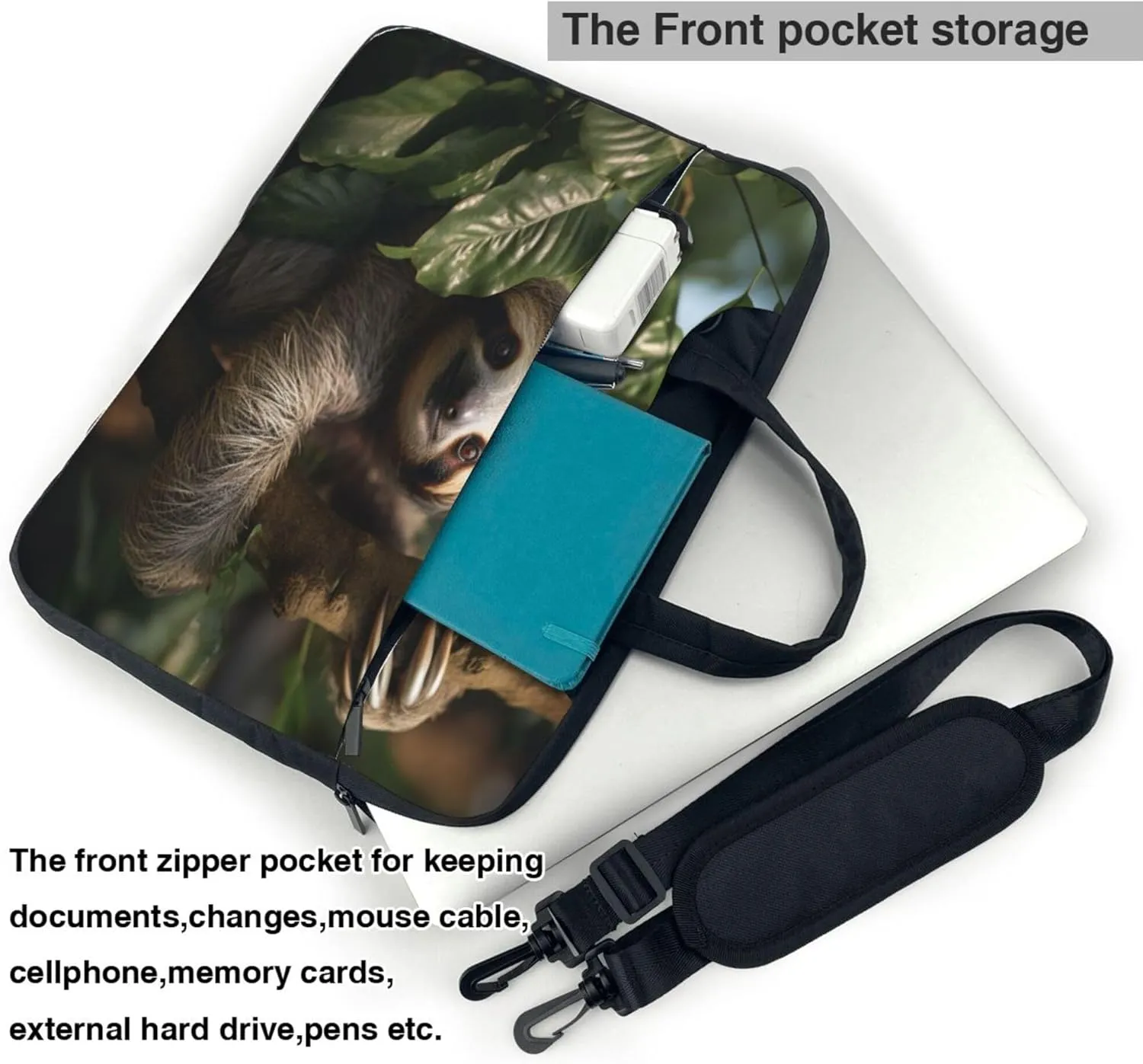 Tropical Sloth Laptop Shoulder Bag for Women, Sloth Palm Tree Laptop Sleeve Case Durable Computer Bag