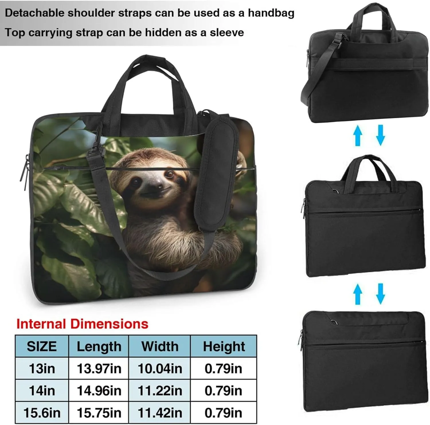 Tropical Sloth Laptop Shoulder Bag for Women, Sloth Palm Tree Laptop Sleeve Case Durable Computer Bag