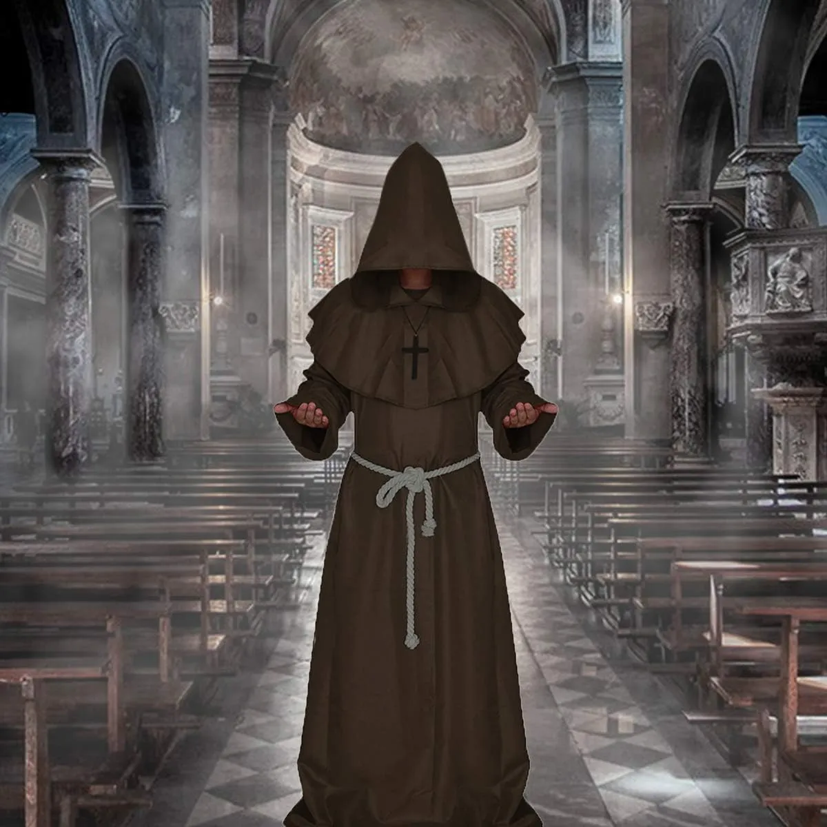 Trs Chic Mailanda Medieval Monk Robe Renaissance Priest Cape Hooded Friar Cloak Costume Halloween