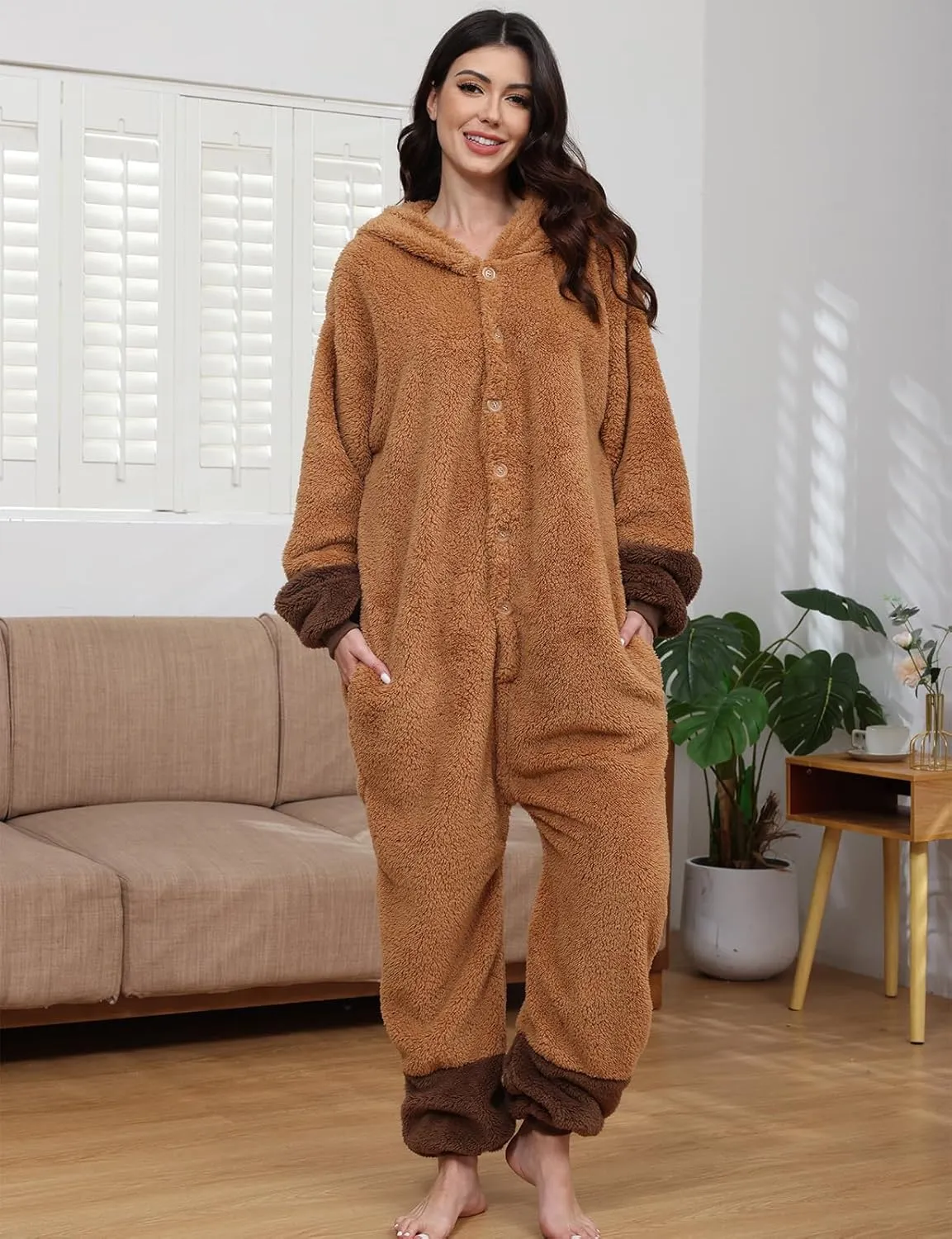Trs Chic Mailanda Sherpa Unisex Adult Animal Onesies Cosplay Pajamas Sleepwear Halloween Costume