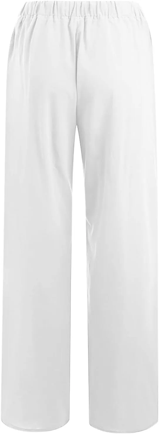 TUNUSKAT Womens Wide Leg Linen Pants Summer High Waist Cotton Palazzo Trousers Lounge Flowy Boho Slacks Beach Travel Outfits
