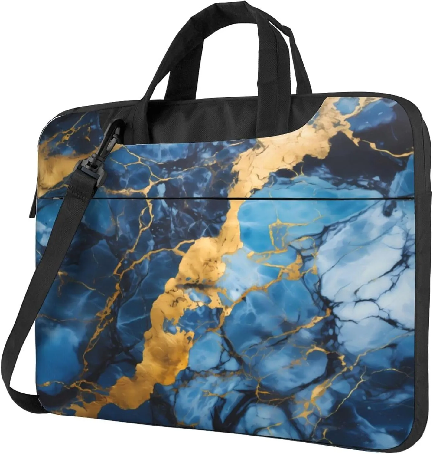 Turquoise Gold Marble Laptop Shoulder Bag for Women, Laptop Sleeve Case Durable Computer Bag