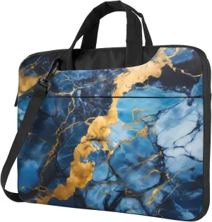 Turquoise Gold Marble Laptop Shoulder Bag for Women, Laptop Sleeve Case Durable Computer Bag