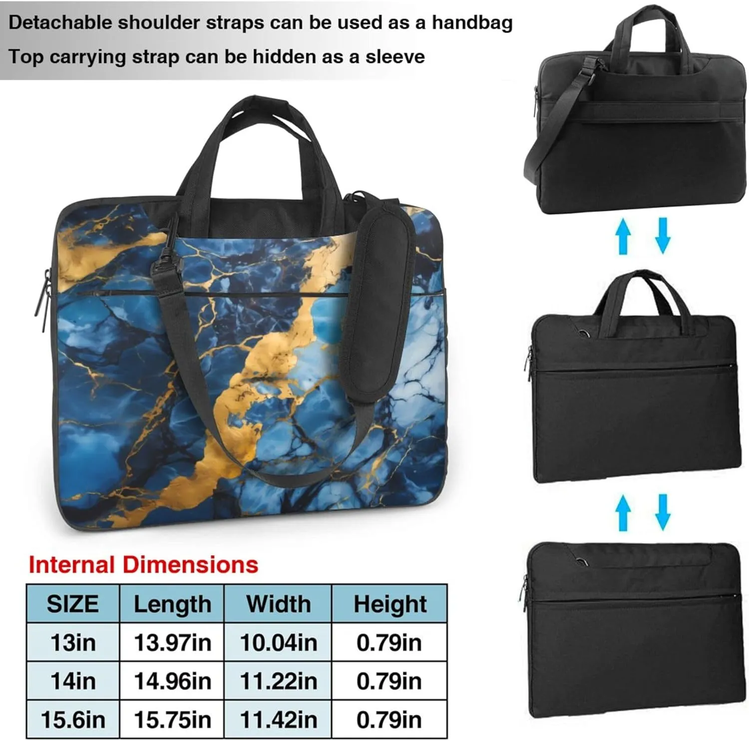 Turquoise Gold Marble Laptop Shoulder Bag for Women, Laptop Sleeve Case Durable Computer Bag