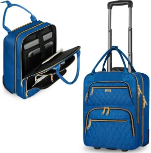 Underseat Carry On Luggage with Wheels, Stylish Lightweight Under Seat Luggage, Personal Item Suitcase with telescoping handles for Men Women, Pilots and Crew, Blue