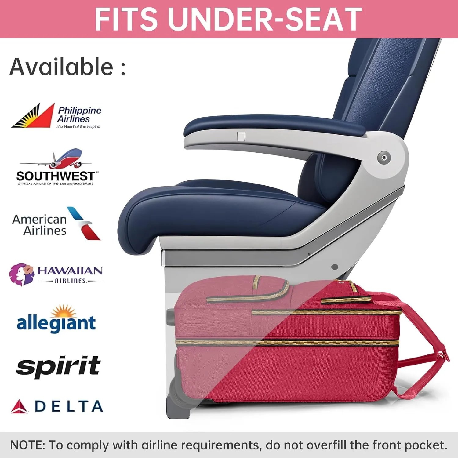 Underseat Carry On Luggage with Wheels, Stylish Lightweight Under Seat Luggage, Personal Item Suitcase with telescoping handles for Men Women, Pilots and Crew, Burgundy