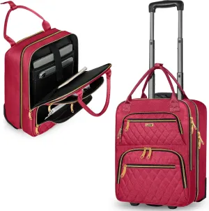 Underseat Carry On Luggage with Wheels, Stylish Lightweight Under Seat Luggage, Personal Item Suitcase with telescoping handles for Men Women, Pilots and Crew, Burgundy