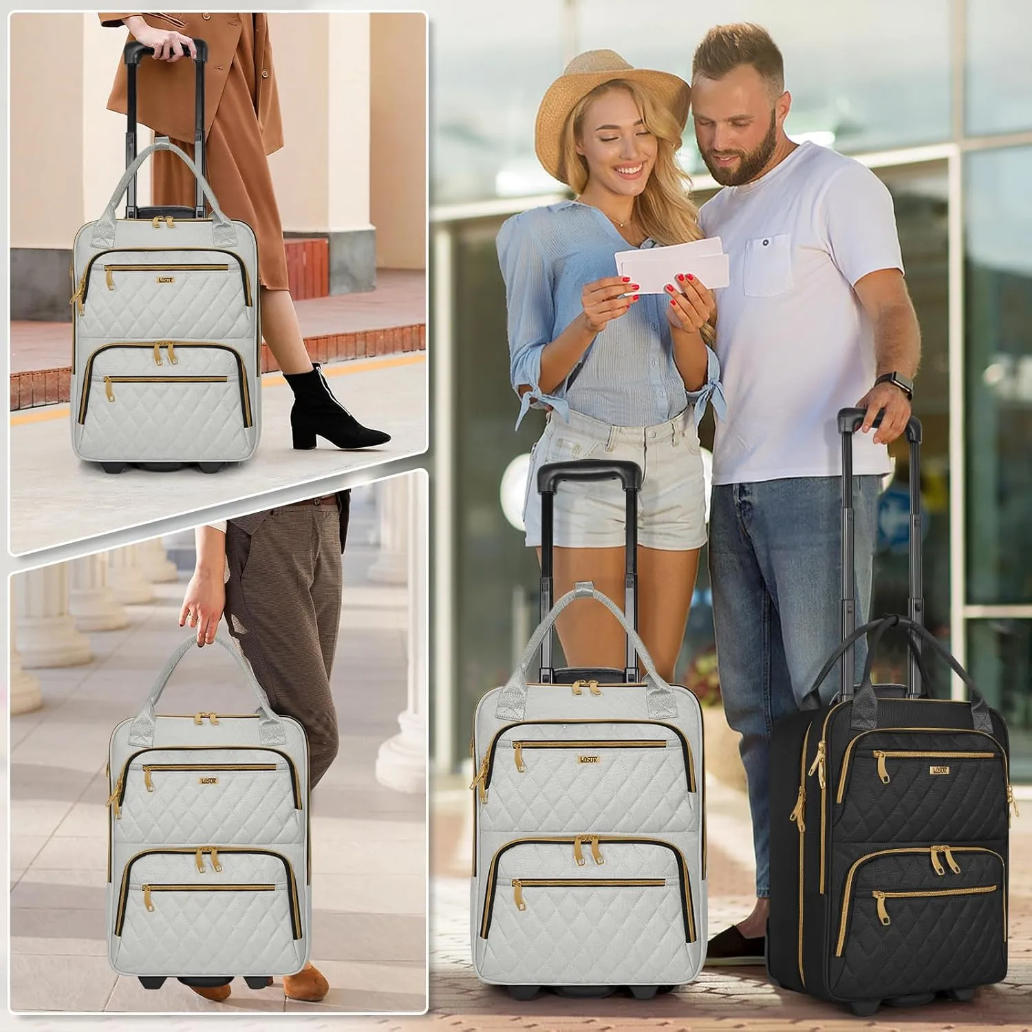 Underseat Carry On Luggage with Wheels, Stylish Lightweight Under Seat Luggage, Personal Item Suitcase with telescoping handles for Men Women, Pilots and Crew, Gray