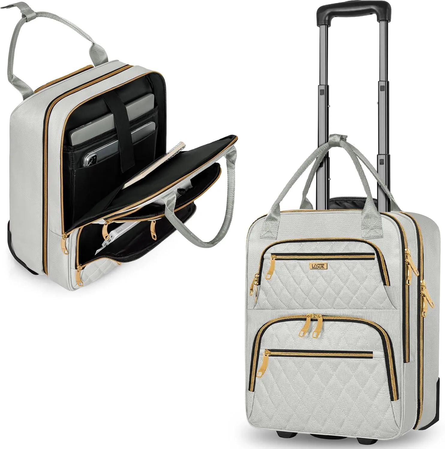 Underseat Carry On Luggage with Wheels, Stylish Lightweight Under Seat Luggage, Personal Item Suitcase with telescoping handles for Men Women, Pilots and Crew, Gray