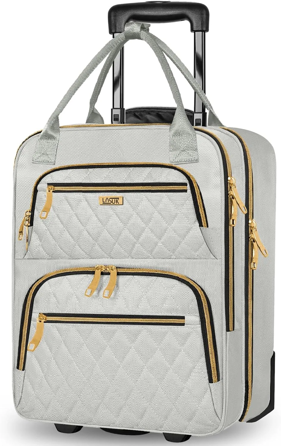 Underseat Carry On Luggage with Wheels, Stylish Lightweight Under Seat Luggage, Personal Item Suitcase with telescoping handles for Men Women, Pilots and Crew, Gray