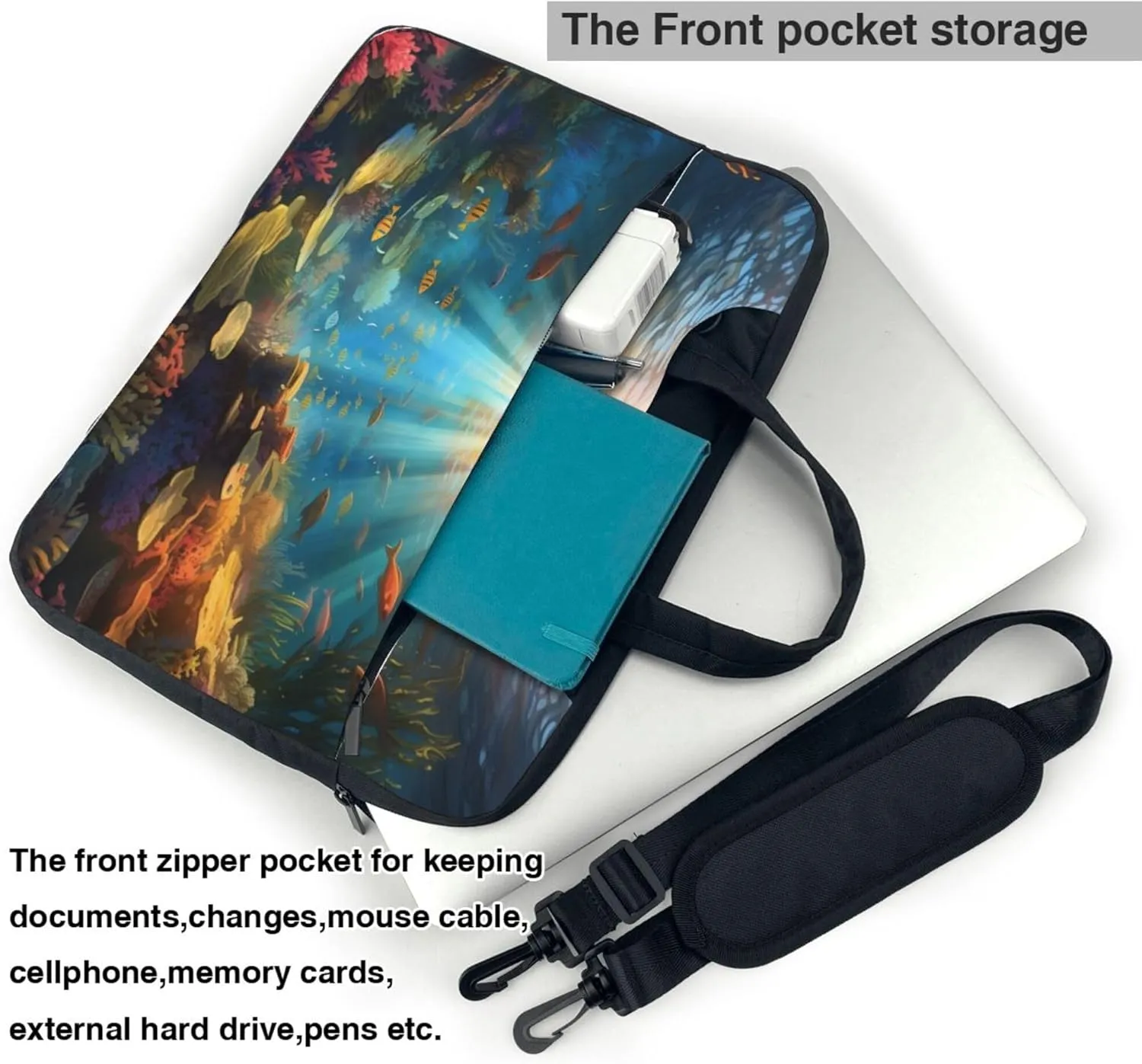 Underwater Coral Ocean Fish Laptop Shoulder Bag for Women, Laptop Sleeve Case Durable Computer Bag