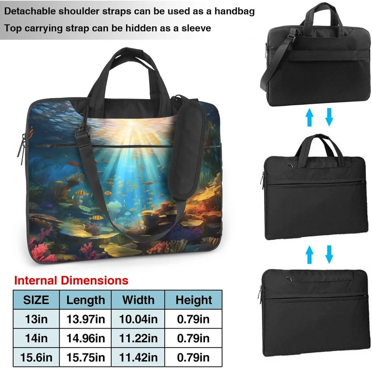 Underwater Coral Ocean Fish Laptop Shoulder Bag for Women, Laptop Sleeve Case Durable Computer Bag