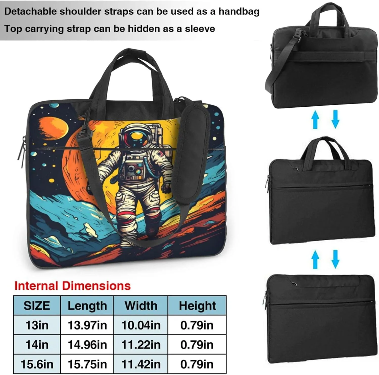 Universe Astronaut Space Planet Laptop Shoulder Bag for Women, Laptop Sleeve Case Durable Computer Bag