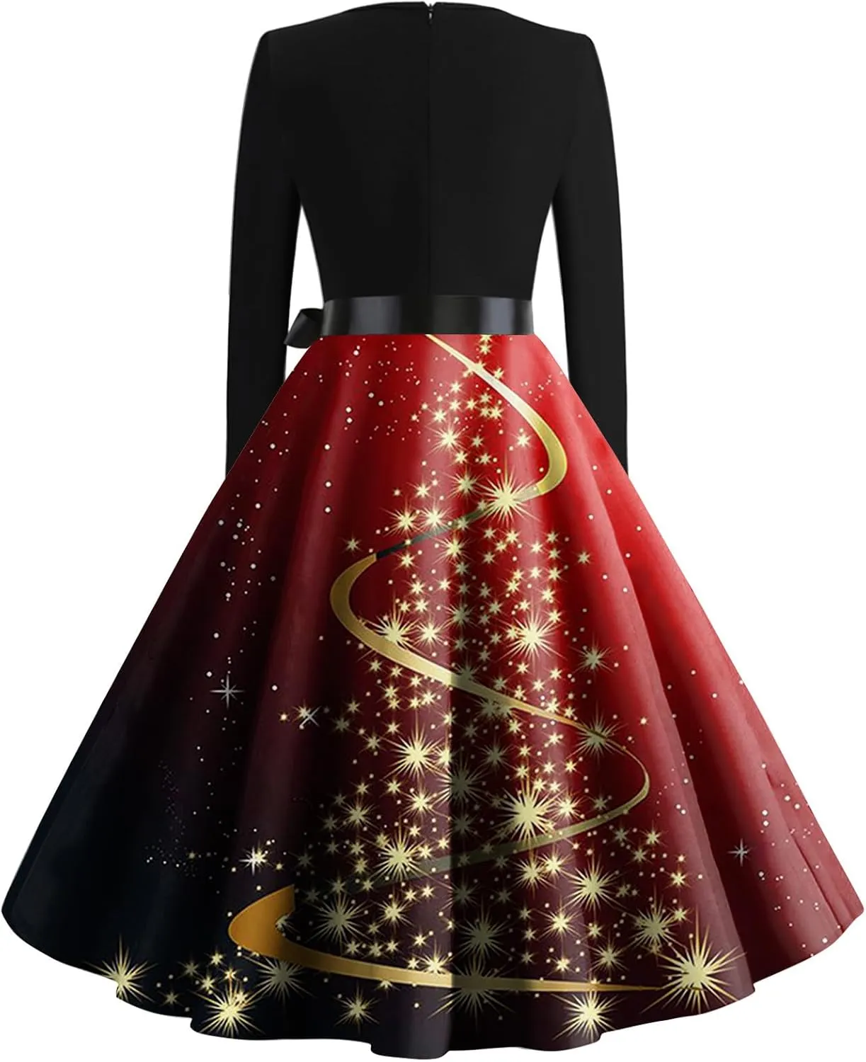 UOFOCO Christmas Dress Long Sleeve V Neck Womens Cocktail Pleated Prom Dresses with Belt 2024 Winter Holiday Clothes