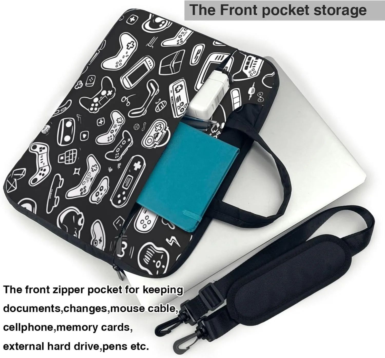 Video Games Laptop Shoulder Bag for Women, Gamer Gamepad Laptop Sleeve Case Durable Computer Bag