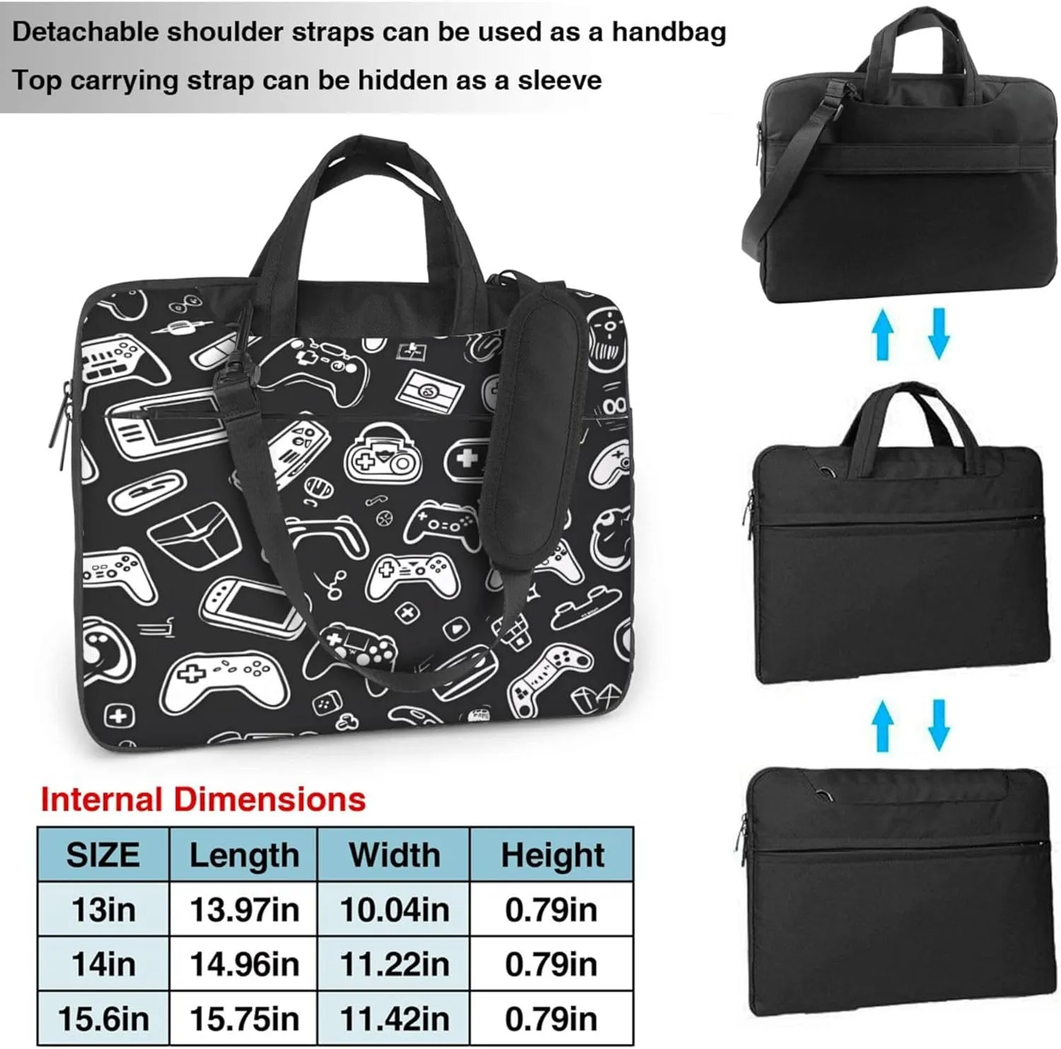 Video Games Laptop Shoulder Bag for Women, Gamer Gamepad Laptop Sleeve Case Durable Computer Bag