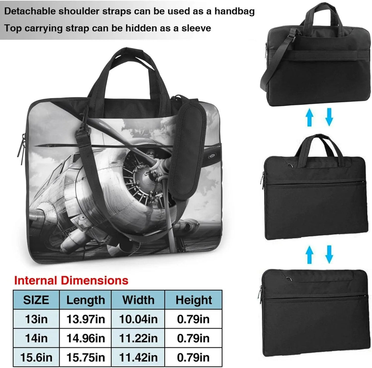 Vintage Airplanes Laptop Shoulder Bag for Women, Airplan Pattern Laptop Sleeve Case Durable Computer Bag
