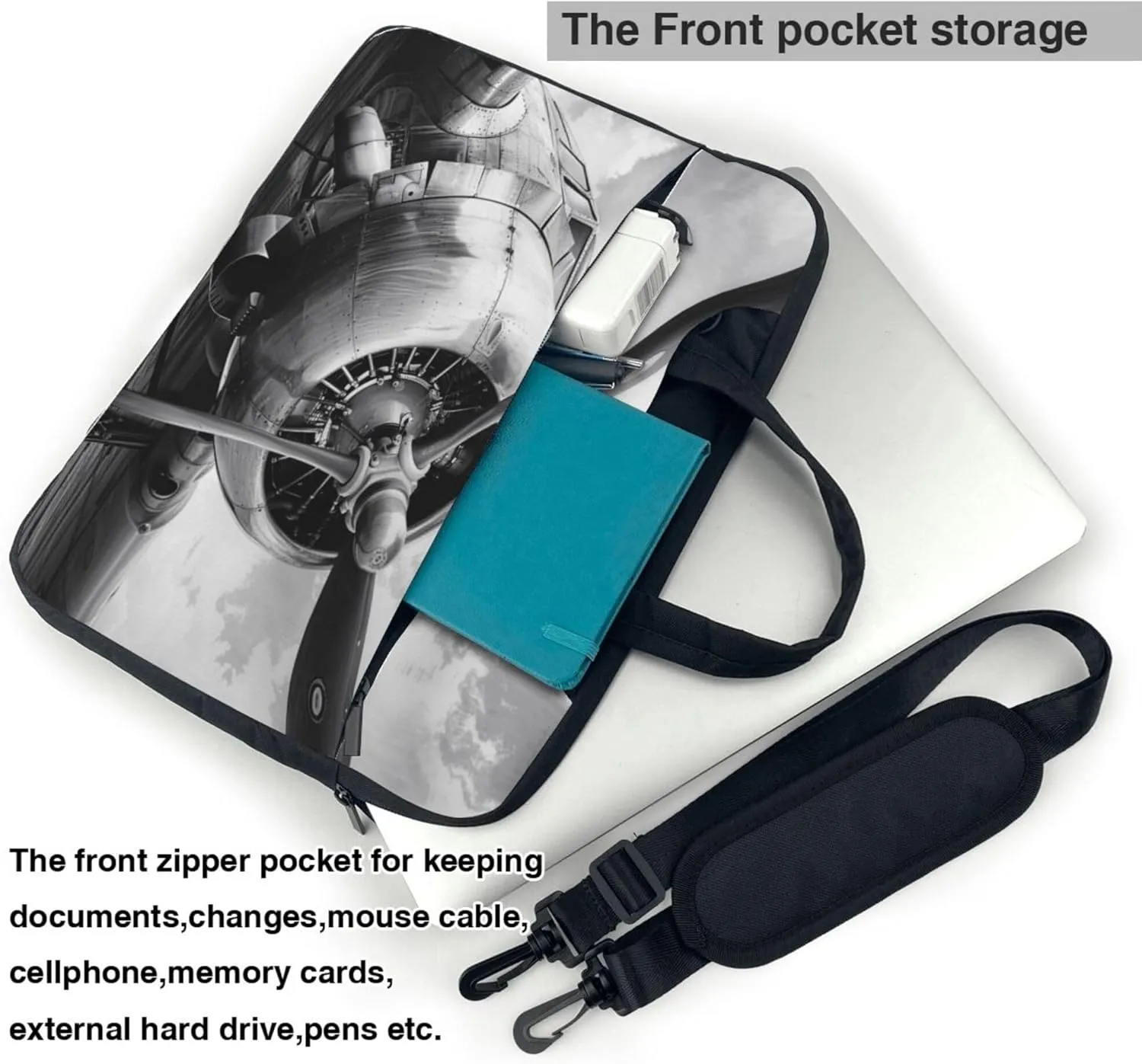 Vintage Airplanes Laptop Shoulder Bag for Women, Airplan Pattern Laptop Sleeve Case Durable Computer Bag
