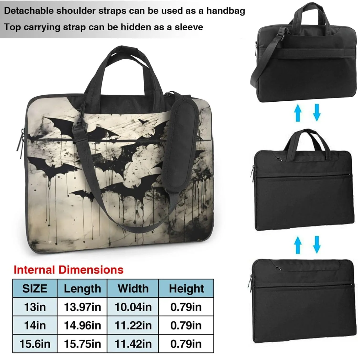 Vintage Bat Halloween Laptop Shoulder Bag for Women, Laptop Sleeve Case Durable Computer Bag